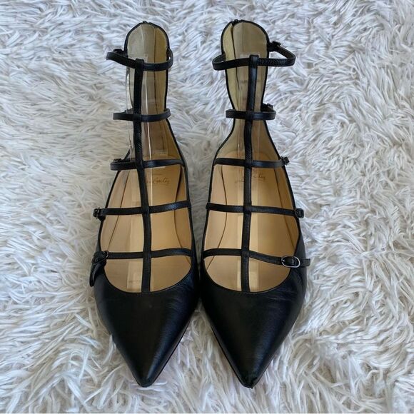 Christian Louboutin Toerless Muse Caged Black Leather Pointed Flats Size 37.5 - Picture 2 of 11